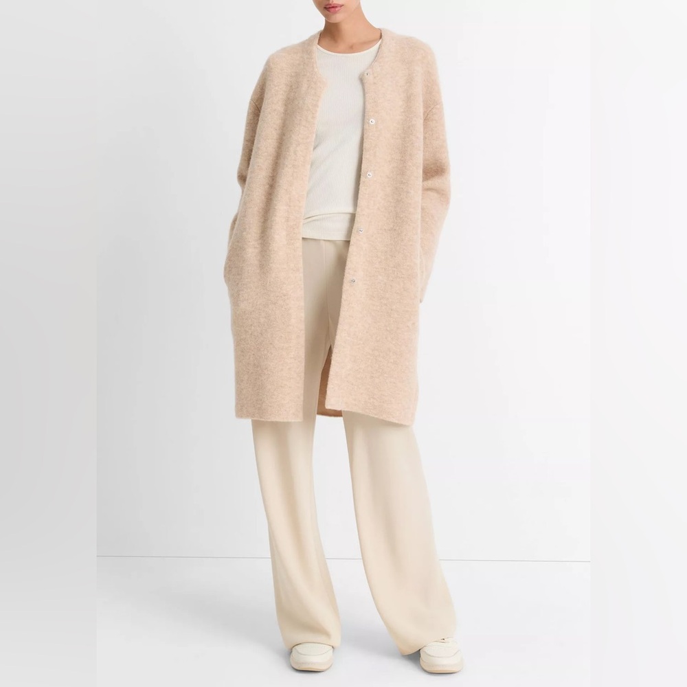 Vince Textured Soft Sculpted Car Coat in Heather Wheat Cream